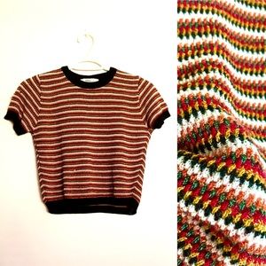 Knitted Rainbow Stripe Short Sleeves Top